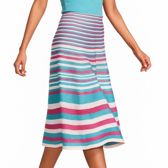 Anthropologie Cecilia Prado Knitted Midi Skirt in Striped A-Line Size M - Picture 1 of 16